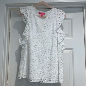 Lily Pulitzer Faun eyelet flutter sleeve top, L